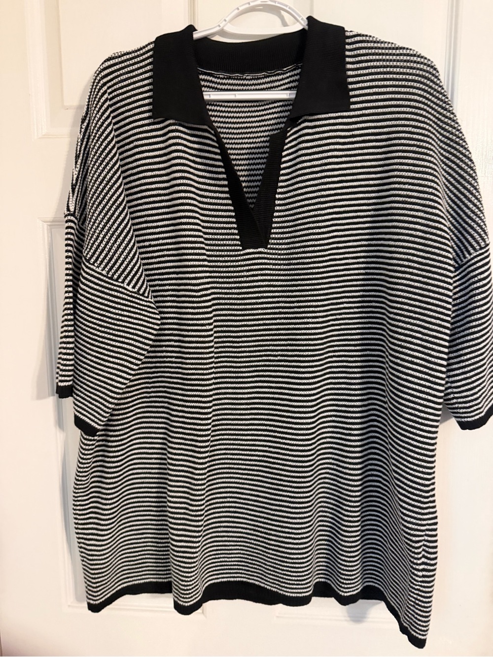 Classic Black & White Striped Knit Sweater Short Set